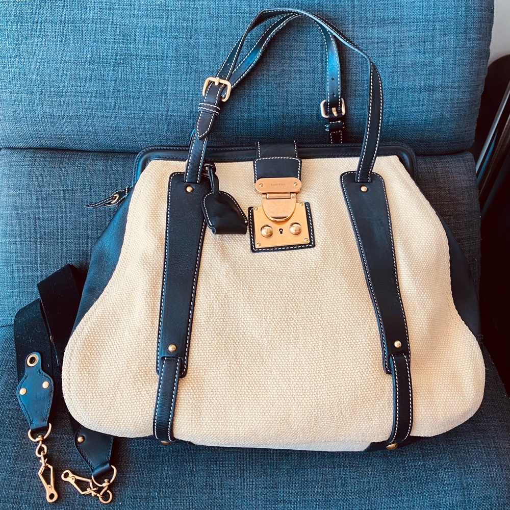Miu Miu Leather Canvas Tote